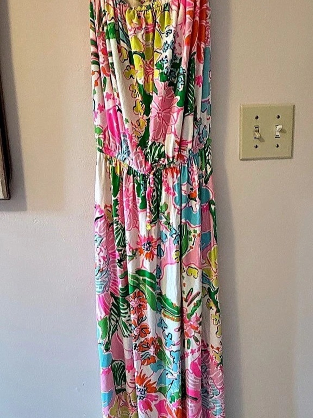 Lilly Pulitzer Noa Strapless Maxi Dress Pink & Green Size Medium